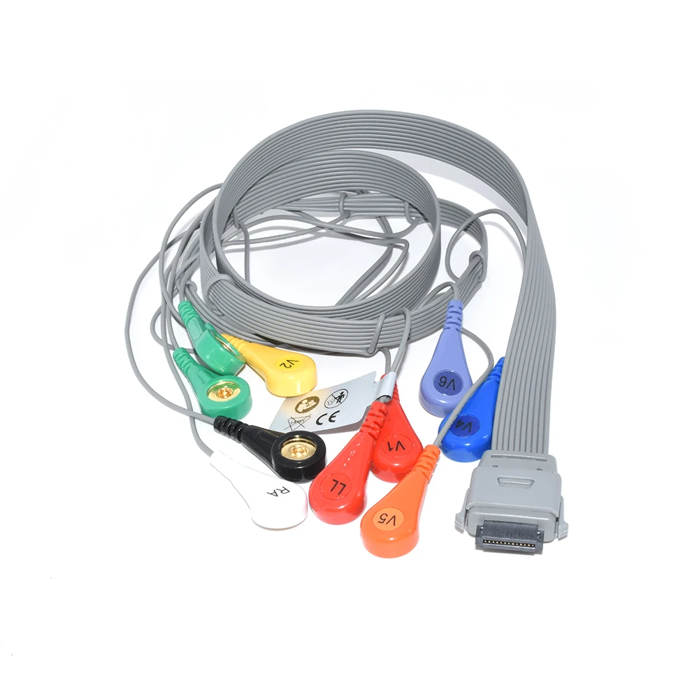 Factory Edan Holter Recorder 10-lead ECG Leadwires Set ECG EKG Cable AHA IEC Snap or Clip ECG Cable