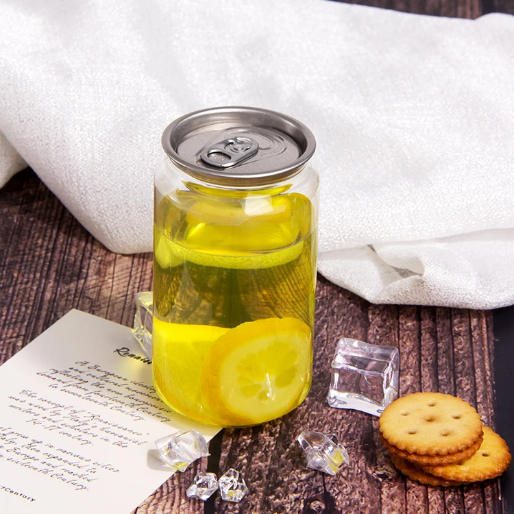 CREATIVE Transparent PET Easy Open Beverage Cans Plastic With Aluminium Lid