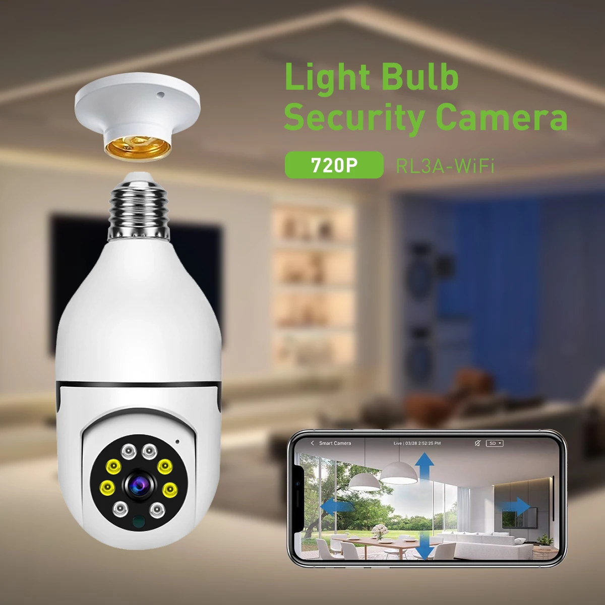 product v380 panoramic bulb camera 360 wifi home security ptz cctv camera with battery with face recognition motion detector camera ip-55