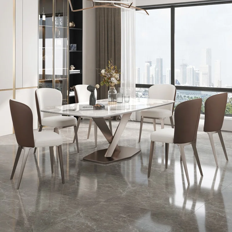 Italian Artificial Calacatta White Marble Dining Table Set Modern ...