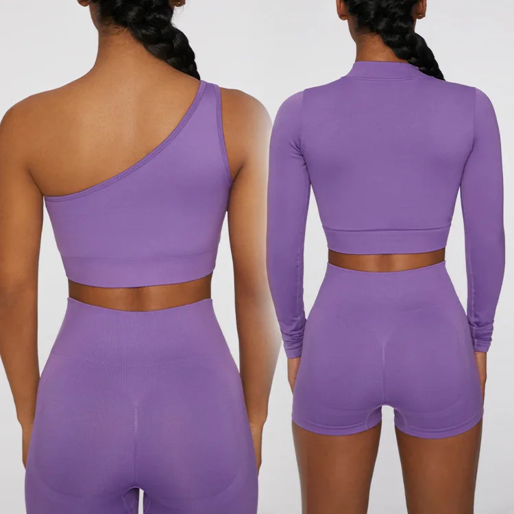 Ladies Gym Wear 2022 High Waisted Workout Leggings Long Sleeve Yoga Set