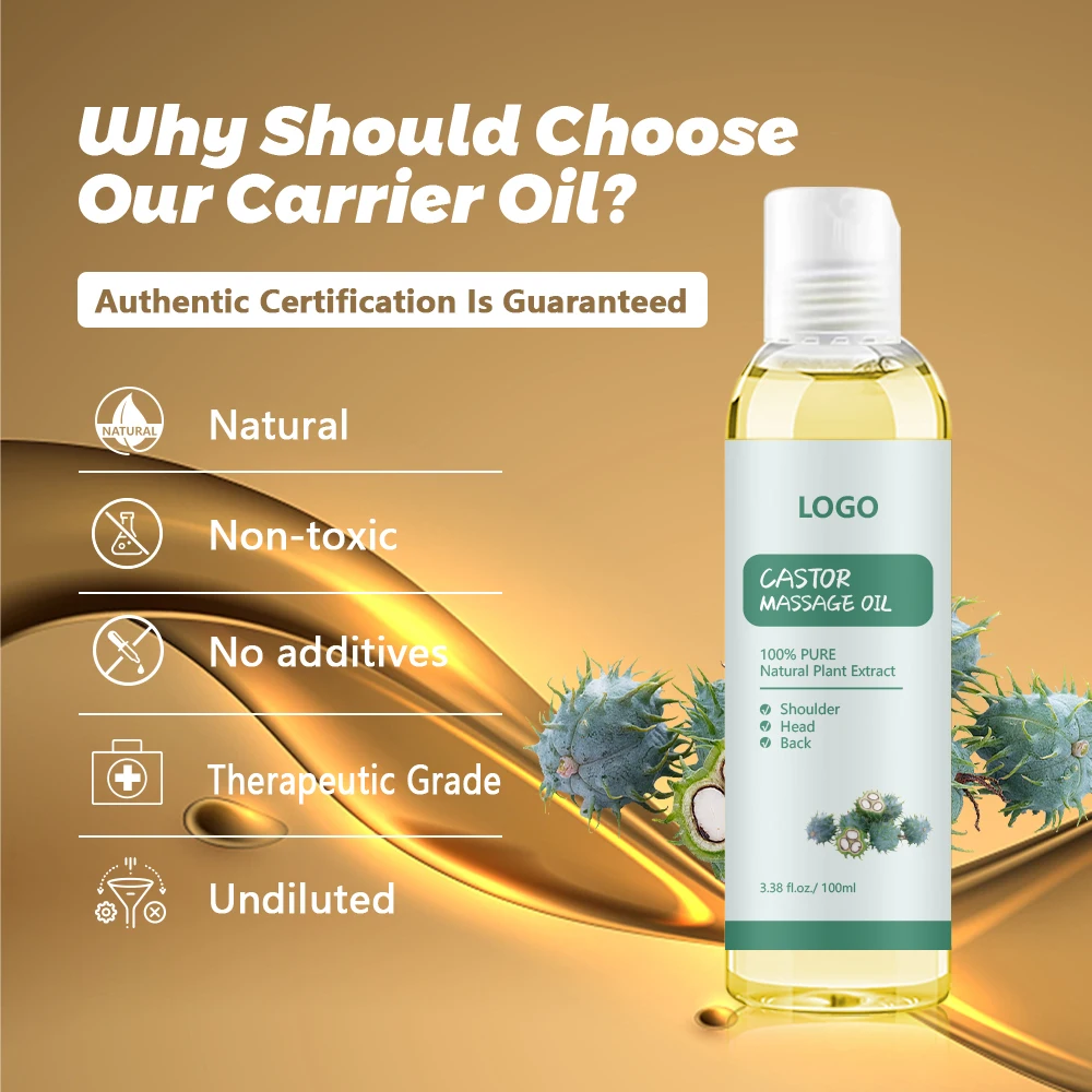 Premium Castor Seed Oil for Asian Massage - 100% Pure Natural Plant Extract, Cold Pressed Carrier Oil, Hexane Free | OEM 100mL