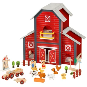 Best-Selling Happy Farm Doll House Mini House Wooden Farm Blocks Toy Montessori Juguetes Wooden Toys "For Kids Boys & Girls