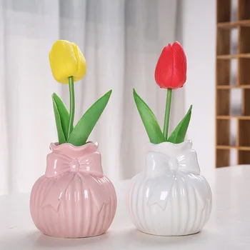 Ceramic Bow Vases Creative Flower Arrangements Handicrafts Ornaments Living Room Home Holiday Decoration Colorful Ceramic Vase