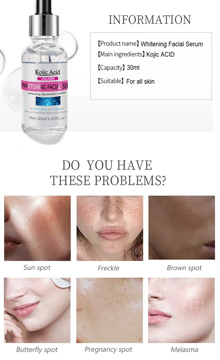 30ml Anti aging brightening hydrating lightening whitening facial kojic acid collagen serum
