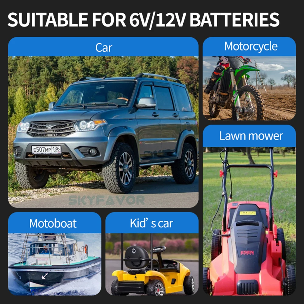 Factory price 6V 12V battery charger 6V 12V 1.5A Multi purpose SAE crocodile clip wire nose car motorcycle battery charger