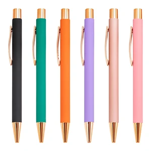 Simple-Shaped Rubber Paint Press Metal Ballpoint Pen with Printable Custom Logo for Promotional Gift and Student Multi-Color