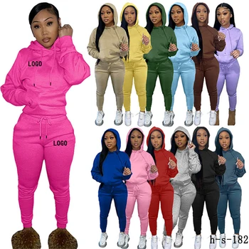 Bk Custom Logo Women Hoodie 2 Piece Set Winter Solid Color Hoodie Women ...