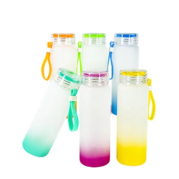 Hot sale 17oz 500ml straight gradient ombre sublimation blank frosted glass water bottle with portable lid