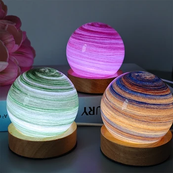 USB Controlled LED Night Light Home Decorations Glass Table Lamp with Sunset Planet Starry Sky Colorful Remote Control