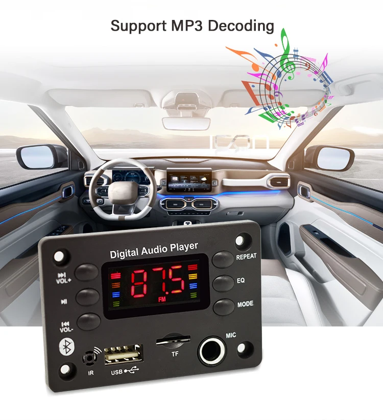 Large Screen Bluetooth Mp3 Decoder Board Audio Amplifier Board Digital Audio Player Module 5v