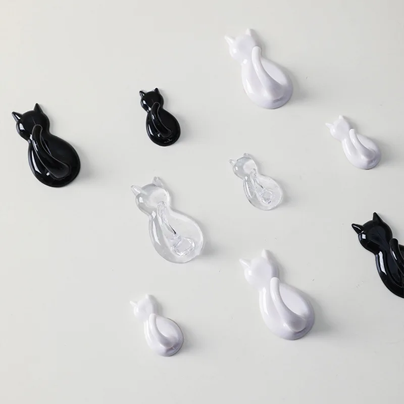 Japanese cat tail hook creative punch free hook Kitchen porch bedroom bathroom storage traceless cute cat hook