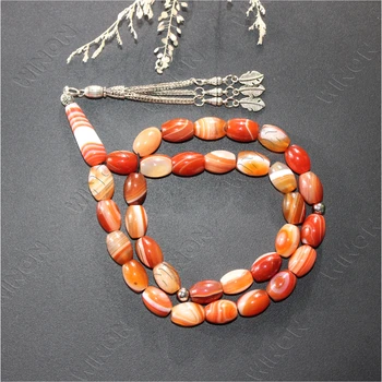 Natural Agate 10*14mm Barrel Beads Zinc Alloy + Stainless Steel Accessories Muslim Prayer Beads Allah And Muhammad Tasbih Rosary