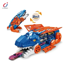 Chengji Dinosaur Toy Car Transport 2 in 1Storage Truck Diecast 6pcs Alloy Ejection Vehicle Storage Trailer Series Dinosaur Truck