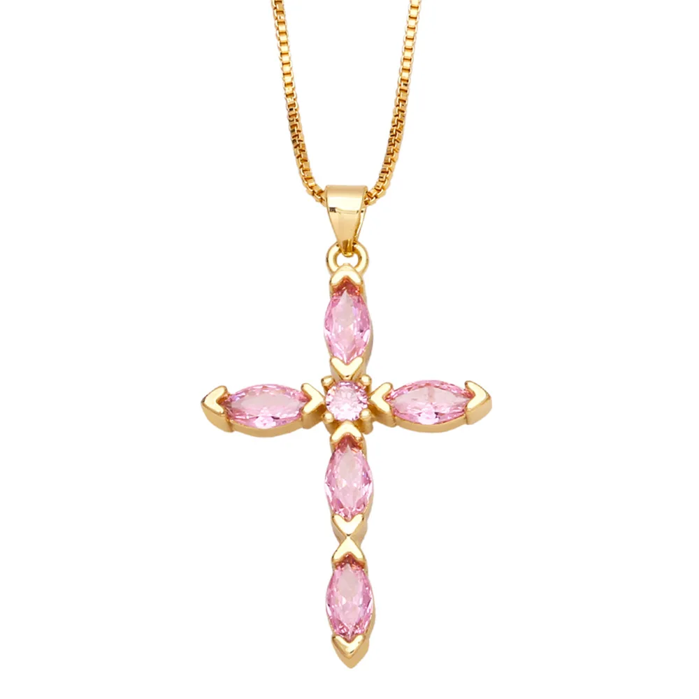 Collana Donna Placcata Oro 18K Con Ciondolo Croce E Zirconi - Acciaio Inox