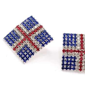 Fashion Jewelry Pave setting 3 colors uk flag crystal studs earrings for ladies jewellery Brass Earrings Studs
