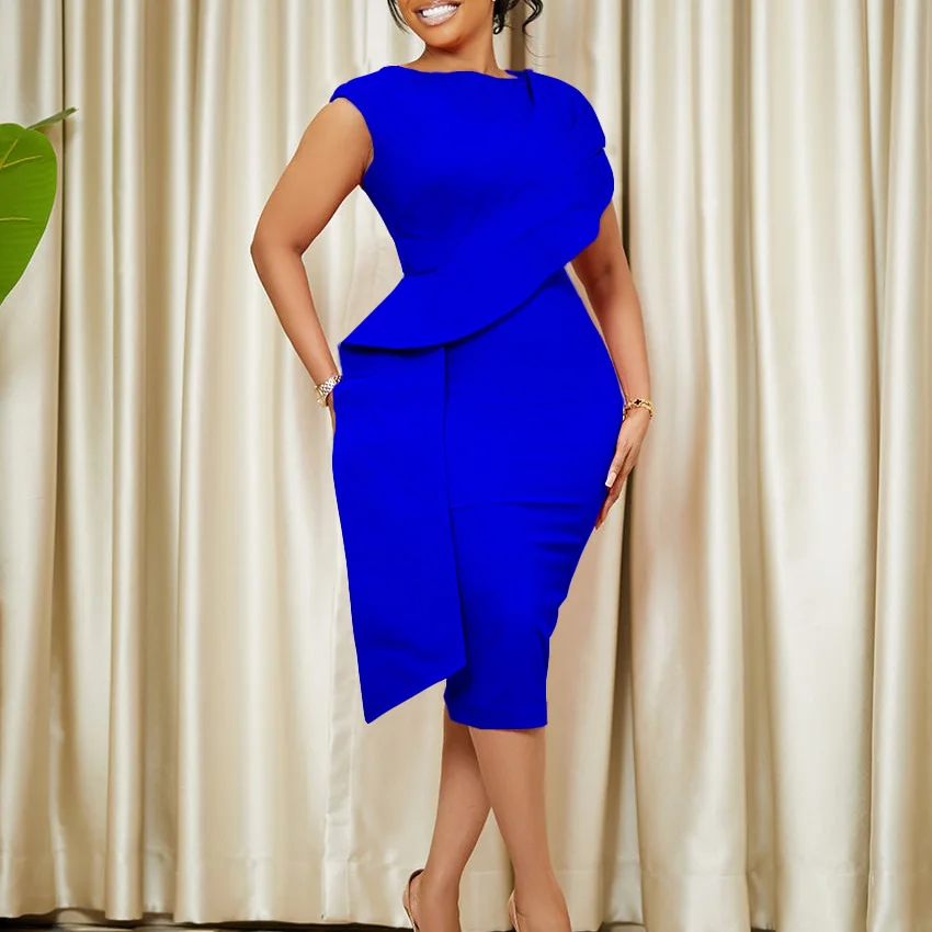New Women Elegant Pencil Dress High Waist Sleeveless African Lady