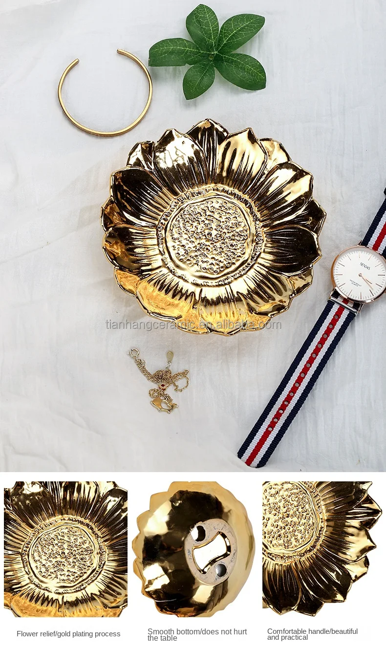 Golden Flower Design India Style Ceramic Ring Holder Jewelry Dish Trinket Tray Ceramic Jewelry Plate For Valentine.jpg