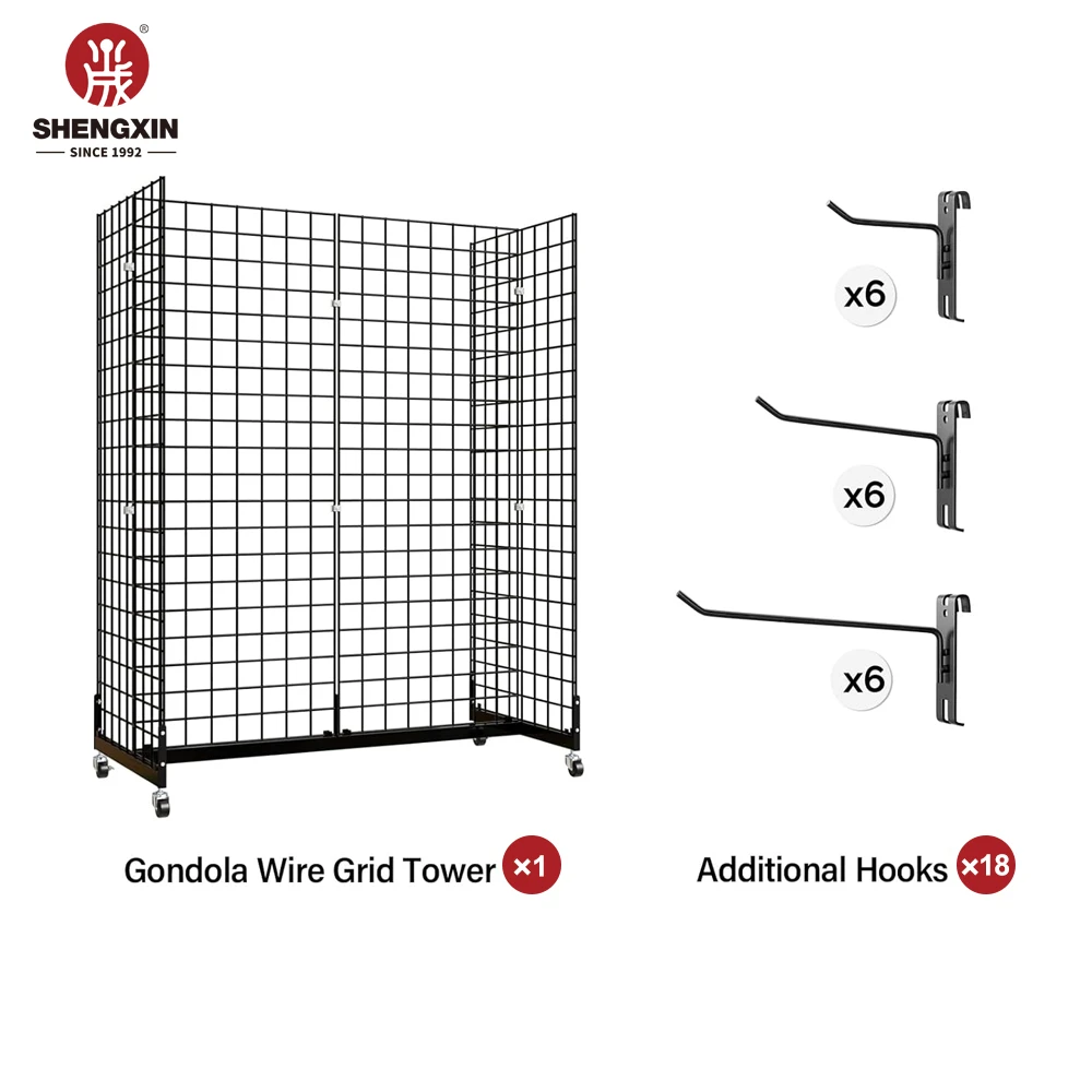 Display Grid Rack 4 Panels Rolling Metal Retail Wall Store Craft Show Art Stand