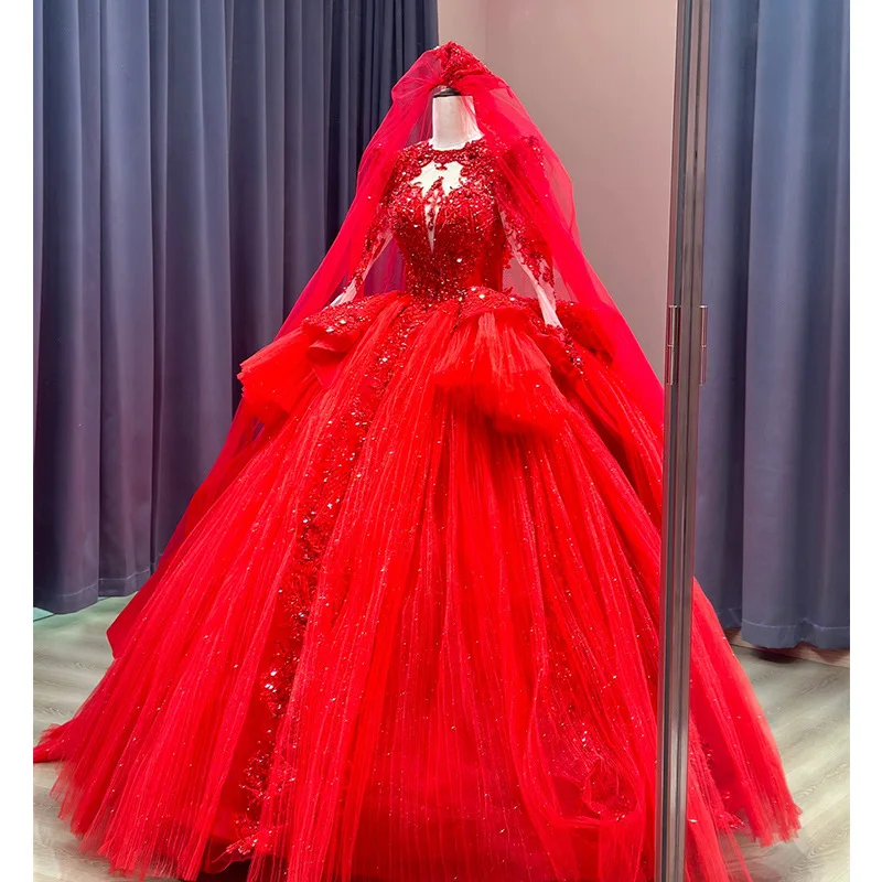 open lace back dress A-Line Sweetheart Sweep Train Dark Red Prom Dress with Ruffles – luladress main image 0