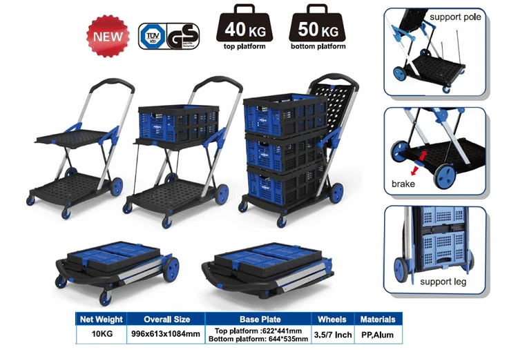 Dolly Collapsible Luggage Rolling Utility Tool Push Cart Easy Foldable