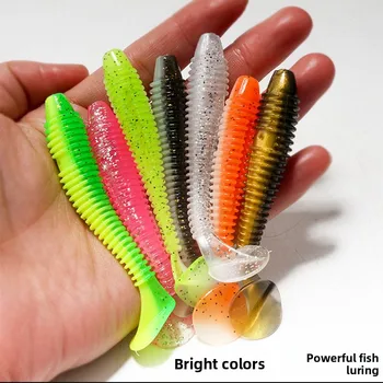 Factory Wholesale Luya Two-color Bulk Threaded T-tail Stainless Steel Soft Bait Soft Worm Maggot Perch Fake Bait – Soft Lure – view 2