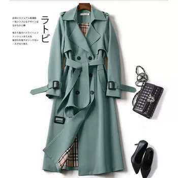 2023 Wholesale Elegant Manteau Femme Women's Belted Long Mid Jacket Ladies Woolen Winter Long Trench Coats