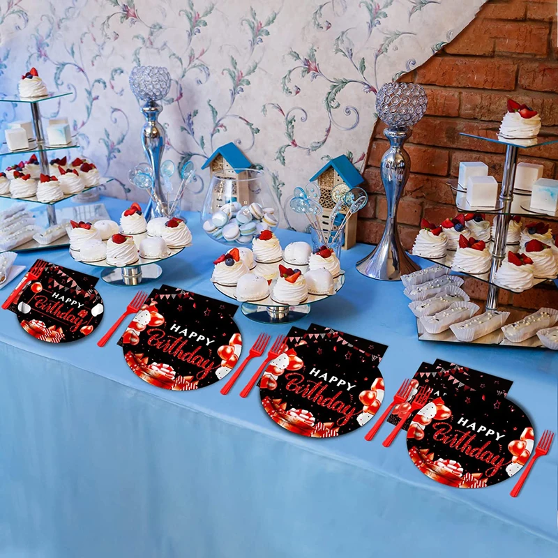Red And Black Birthday Party Tableware Set Confetti Sprinkles Happy Birthday Party Decorations ...