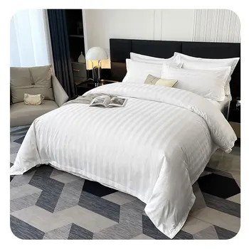 Wholesale hotel Collection bedding Polycotton/cotton royal hotel white satin stripe duvet covers set Bed Sheet