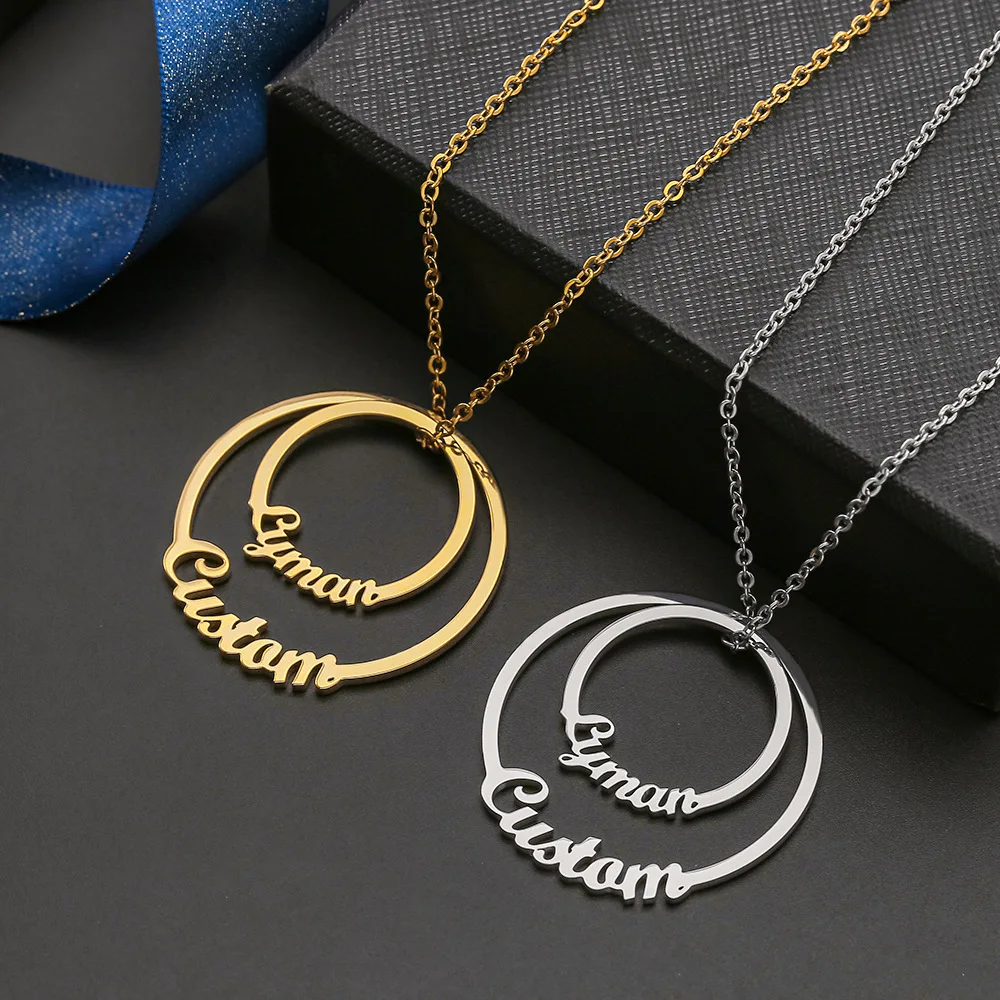 New  Custom Double Name Disc Necklace Personalized  Stainless Steel Letter Date Number Woman Man Customize Couple Jewelry Gift