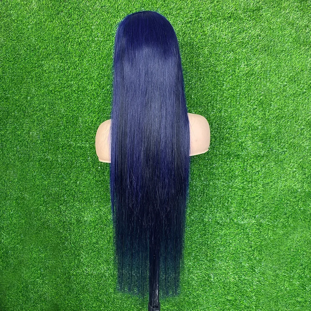 Peruki z włosów ludzkich z koronką Midnight Blue z przodu, brazylijskie, 13X6, ciemnoniebieskie, 250% gęstości, damskie_voghion.com