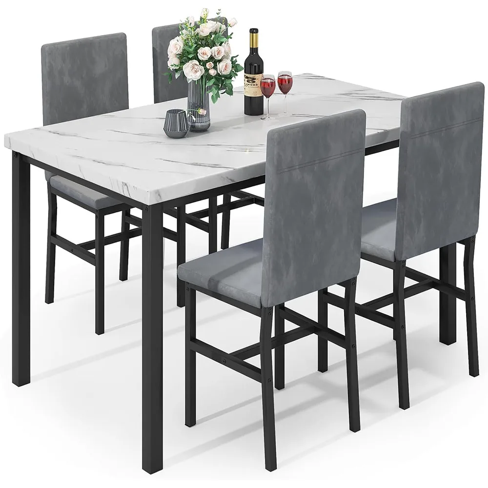 Conjunto de Mesa y Sillas Modernas de 5 Piezas para Comedor con Encimera de Mármol para Espacios Pequeños