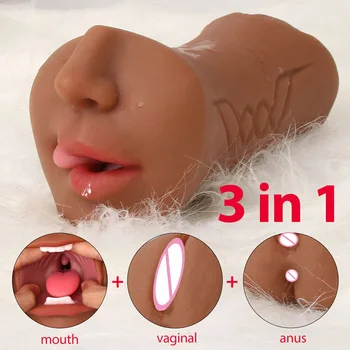 TPE Artificial 3 in 1 Male Masturbator Oral Vagina Anus Textured Realistic Vagina Adult Men Sex Toys Male Msaturbators
