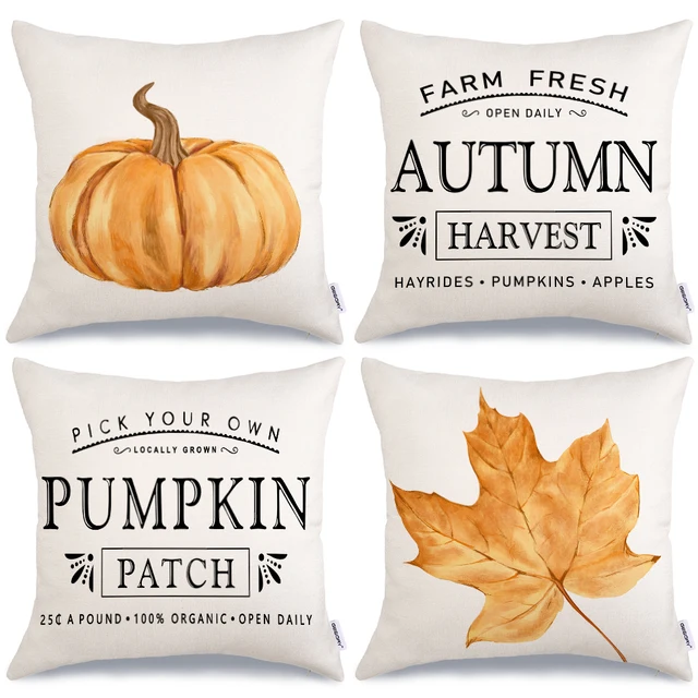 GEEORY Fall 16x16 inch Set of 4, Pumpkin MapleFall Decorative Farmhouse Thanksgiving Autumn Throw Pillows Cushion Case for Couch