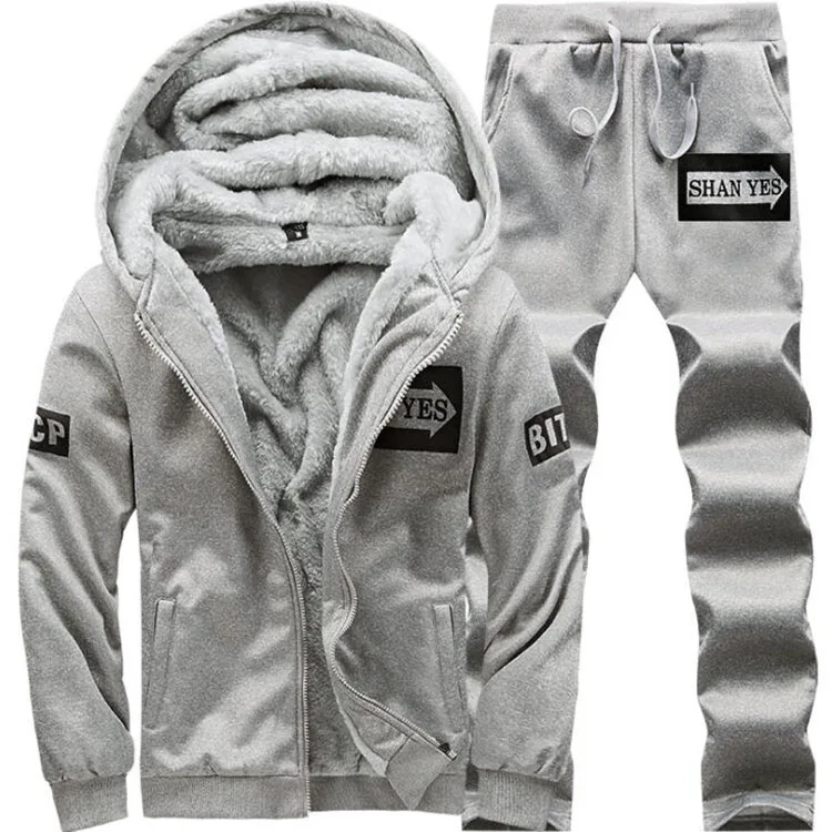 Winter Men's Set Warm Hoodie+pants Outdoor Suit Casual Tracksuit Thick ...
