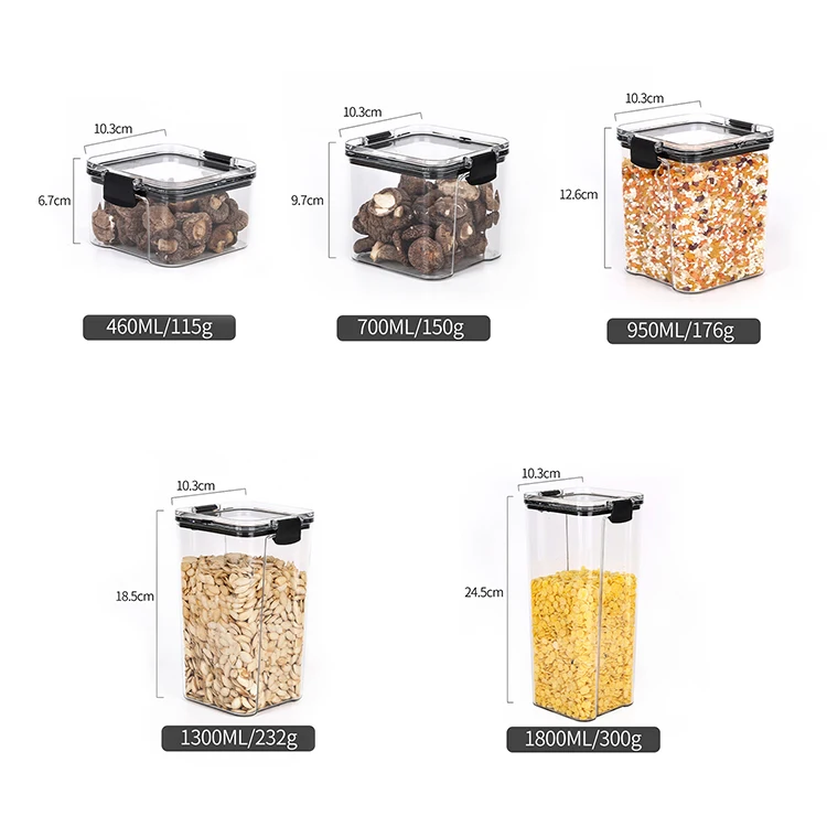 Food Storage Bottles Plastic Clear Dry Food Container With Lids Kitchen ...