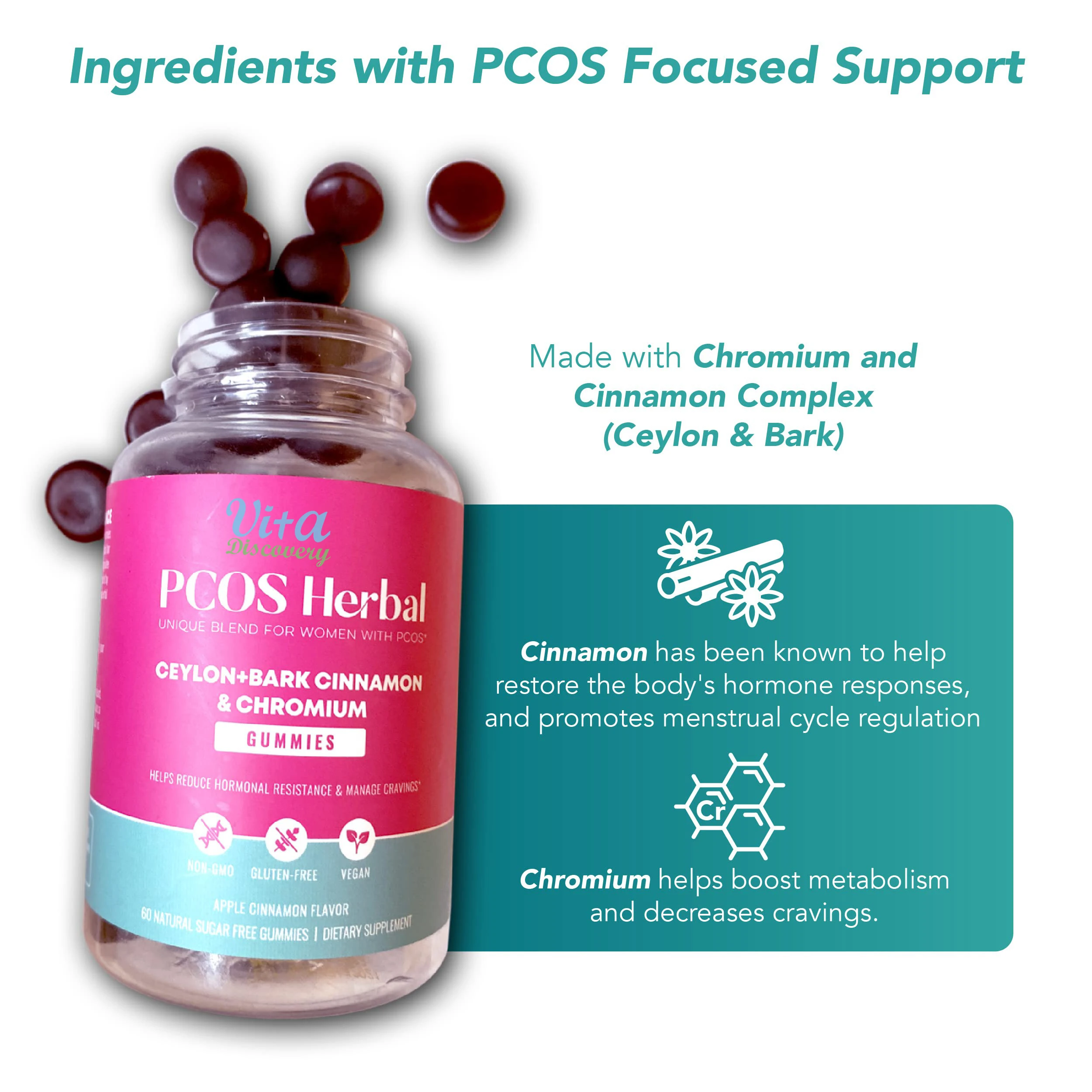 Pcos Herbal Gummies Cinnamon Complex With Chromium Helps Weight Loss