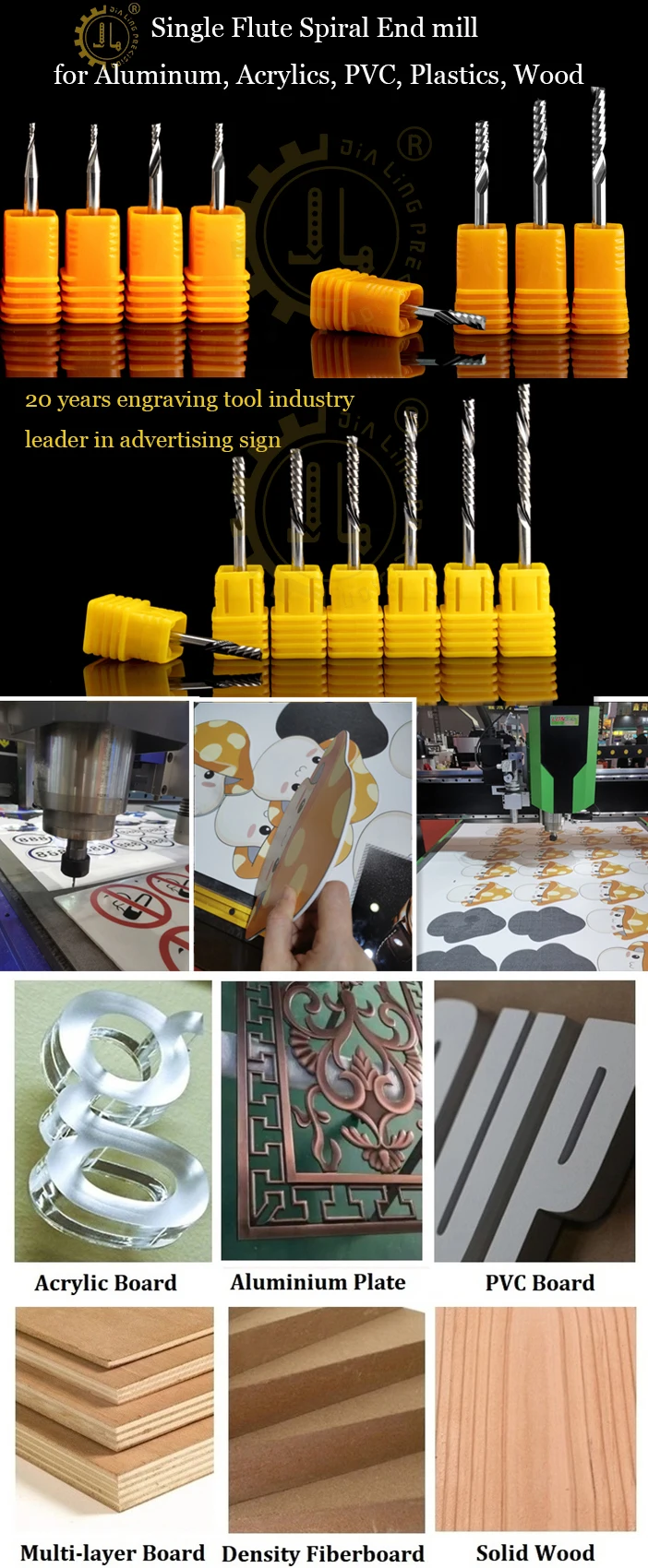 Single Flute Acrylic Engraving Cutter Solid Carbide End Mill Upcut Spiral Router Bit For Cutting