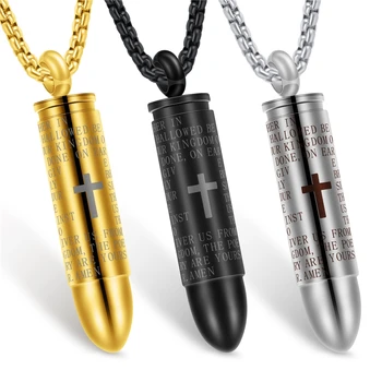 Can Open Bullet Pendant for Men Necklace 24" Chain Stainless Steel Vintage Silver Cross necklace Male Jewelry