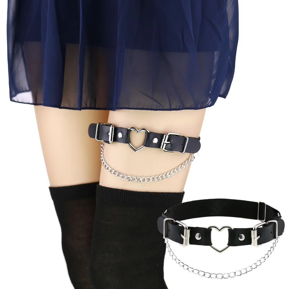 studded garter belt Metal Heart Spike Studded Faux Leather Garter Belt Set Holds Thigh High  Stocking main image 1