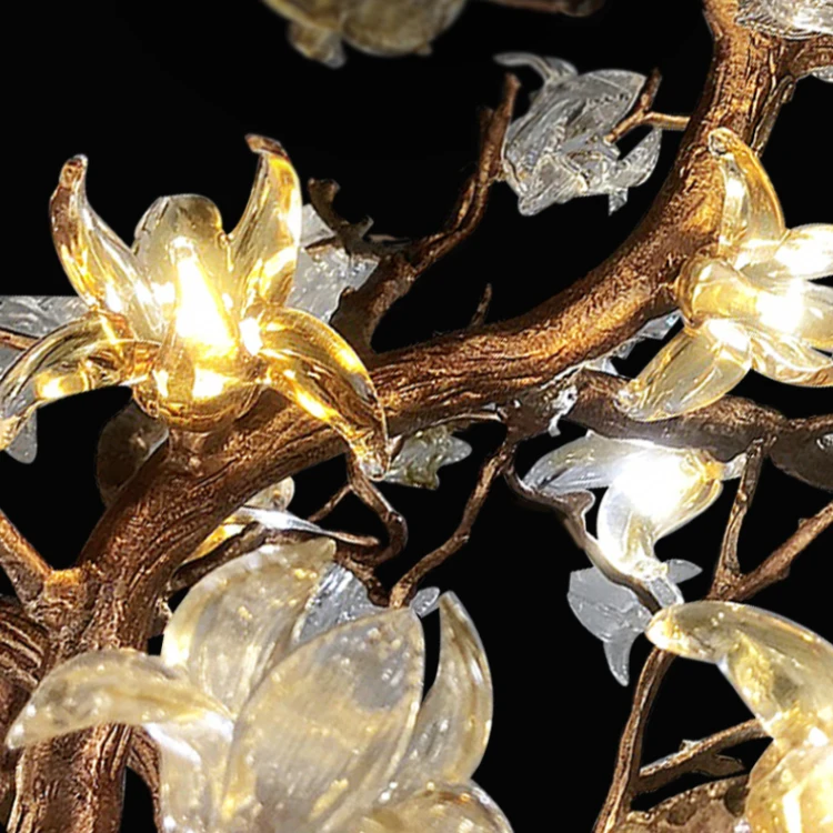Copper Chandelier Lights with Sparkling Azure Stone Trumpet Flower Lanterns Decoration Club Ceiling Pendant Lamp
