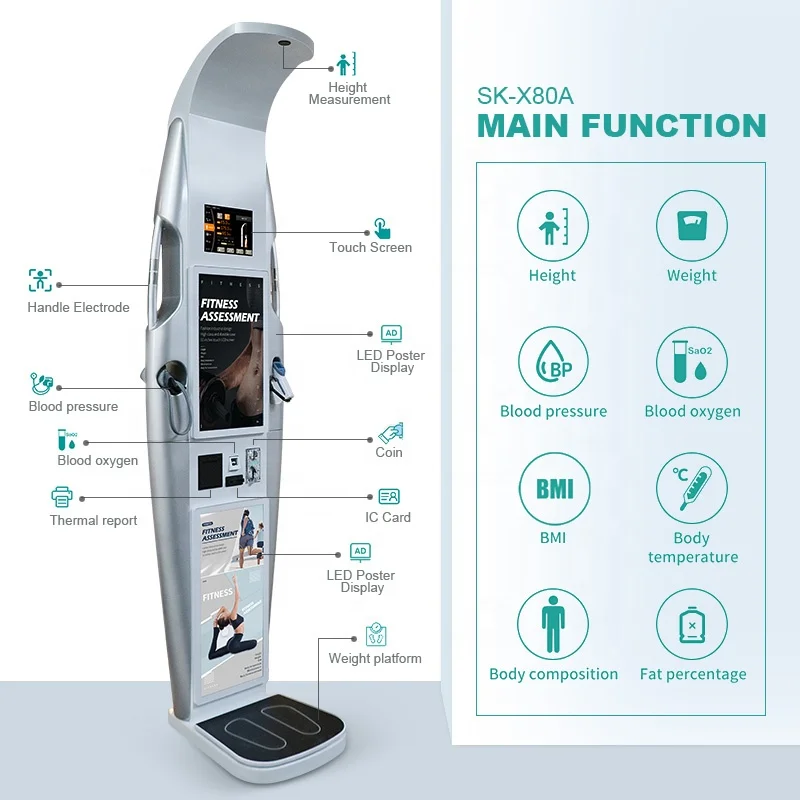 Sonka coin operated height weight bmi machine body fat scale blood pressure monitor pharmacy use with advertisement screen