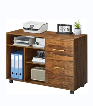 File cabinet for home office with drawers 40 "mobile file cabinet printer holder with open storage rack Walnut wood