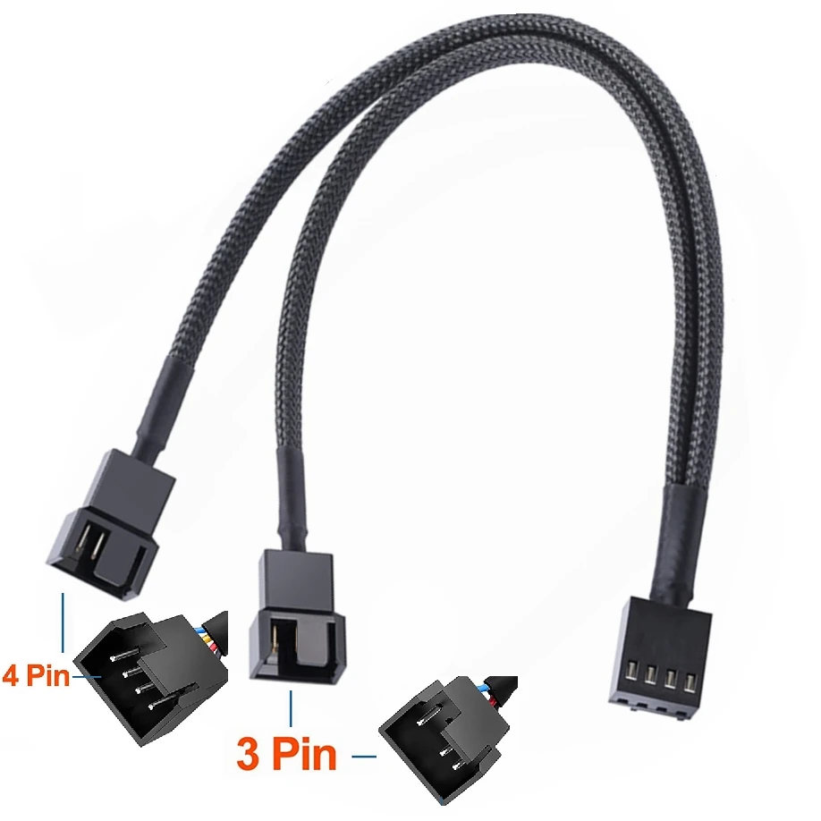 Adaptateur de câble séparateur de ventilateur PWM 4 broches 3 broches Hub de ventilateur 1 à 3 2 4 Convertisseur Câble d'extension de ventilateur tressé gainé Y Splitter Alimentation PC