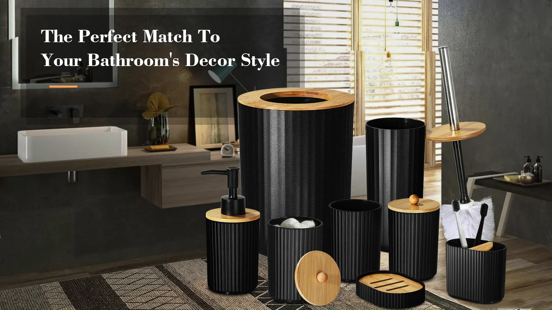 Luxury 8piece European Style Complete Bathroom Set Home Hotel Black