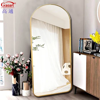 Popular arch long stand alloy decorative modern big rectangle large full length size body floor dressing wall framed mirror wall