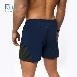 Men Black Sport Running Shorts with Side Mesh Panels and Zip Pockets