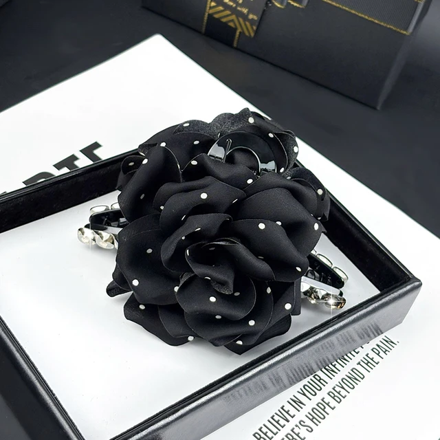New Three-dimensional Rose Shape Hair Clip Korean-style Polka Dot Fashion Hair Claw High-end Fabric Rhinestone Women Hair Clip