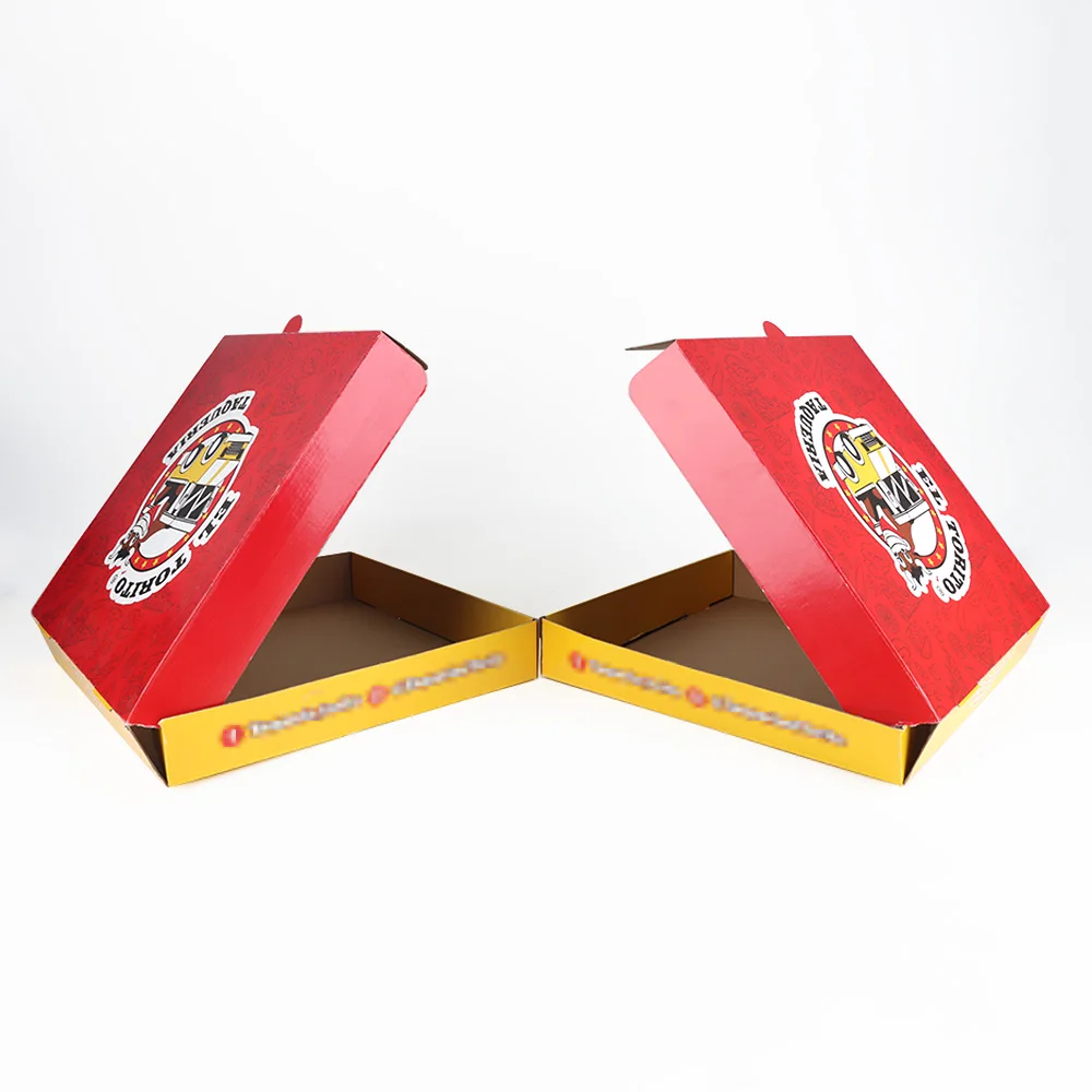 Нов дизайнерски модел на кутия за пица, персонализирана, пълноцветно отпечатана, гофрирана кутия за опаковане от крафт хартия, директно от фабрика, продажба на едро за заведения с доставки