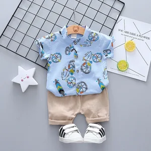 China Wholesale Men Casual Organic Cotton Cartoon Single-breasted T-shirt Short Light Color Pants Suits